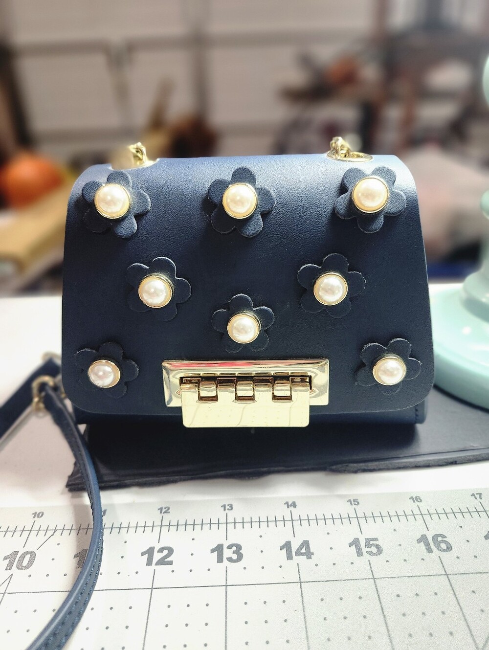Zac Posen Navy Pearl Flower Mini Crossbody